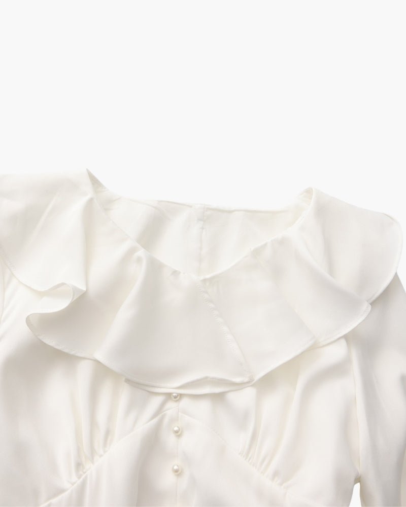 Pearl Button Ruffle Midi Dress - Belfaire & Co.