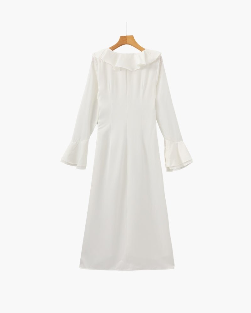 Pearl Button Ruffle Midi Dress - Belfaire & Co.
