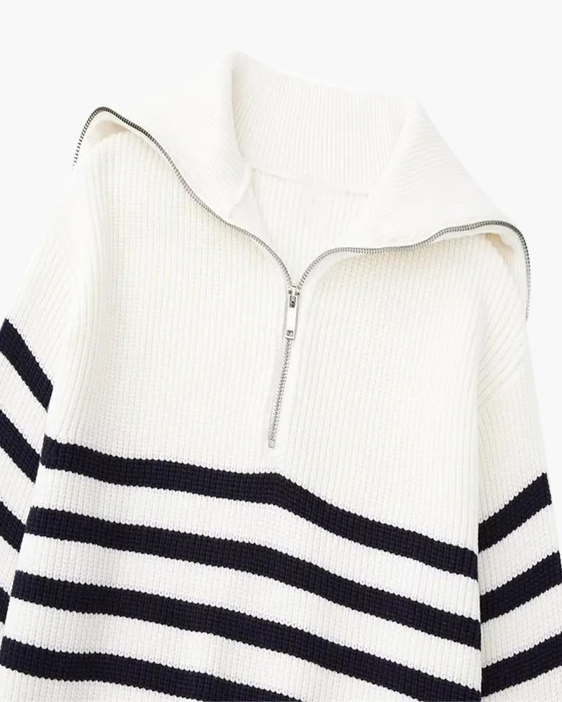 Striped Zip Up Sweater - Belfaire & Co.