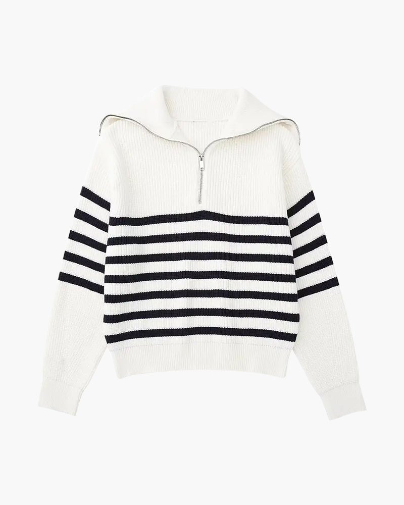 Striped Zip Up Sweater - Belfaire & Co.