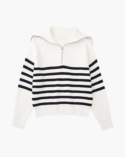 Striped Zip Up Sweater - Belfaire & Co.