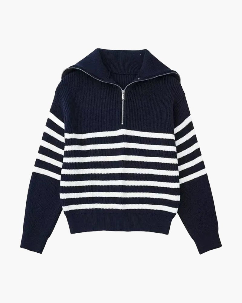 Striped Zip Up Sweater - Belfaire & Co.
