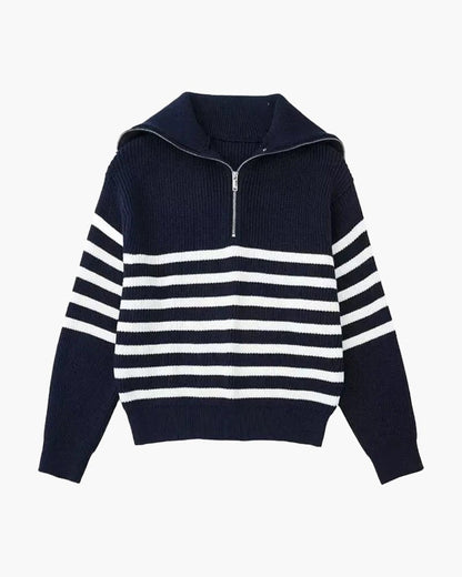 Striped Zip Up Sweater - Belfaire & Co.